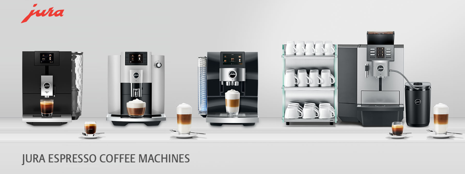 "Explore an exquisite collection of Jura coffee machines at Corporate Coffee – a banner showcasing a variety of popular models, each designed to elevate your coffee experience. From sleek, compact options to high-end espresso makers, discover the perfect blend of style and functionality in our curated selection."