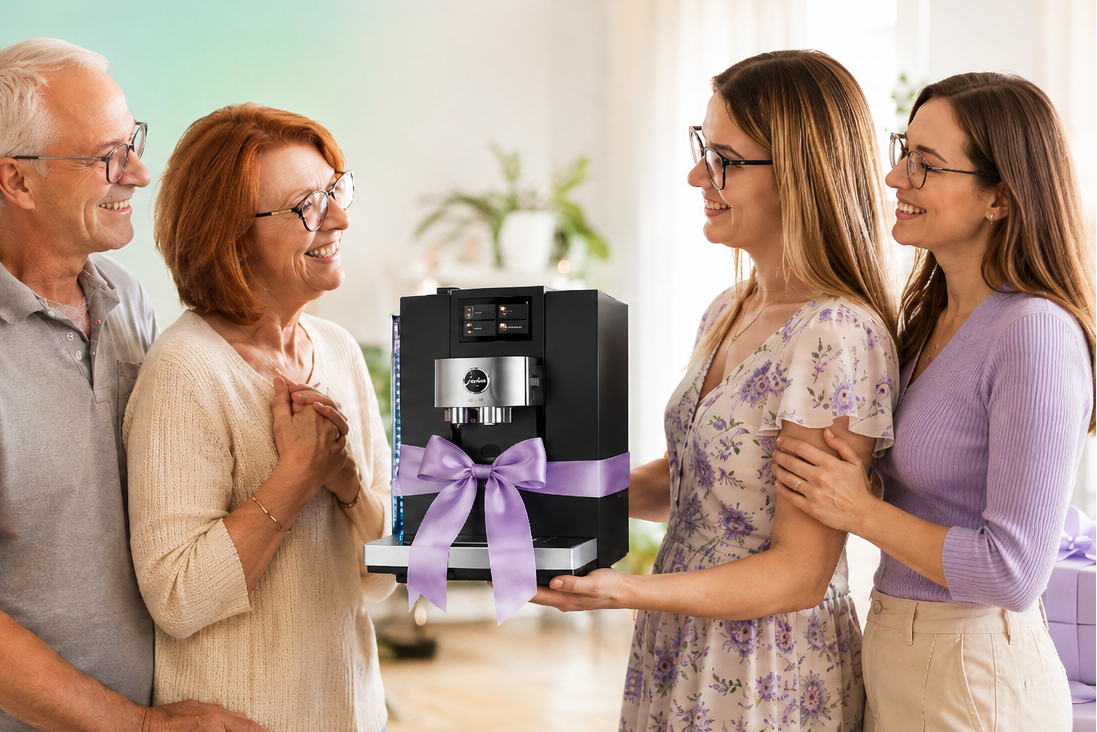 Family sharing the gift of a JURA coffee machine