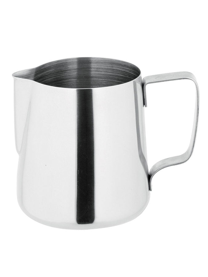 "An image of a Barista Ace Milk Frothing Jug, featuring a sleek design and available in three sizes: 300ml, 600ml, and 1L. The jug is ideal for creating perfectly frothed milk for delicious coffee beverages."