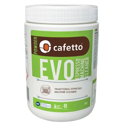 "Image of a 1kg tub of Cafetto - EVO Espresso Machine Cleaner, a professional-grade cleaning product specifically designed for espresso machines, ensuring optimal performance and hygiene in coffee equipment maintenance."