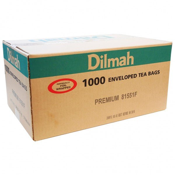 "An image of a box containing 1000 Dilmah teabags, neatly arranged and packaged. The box features the Dilmah logo and branding."