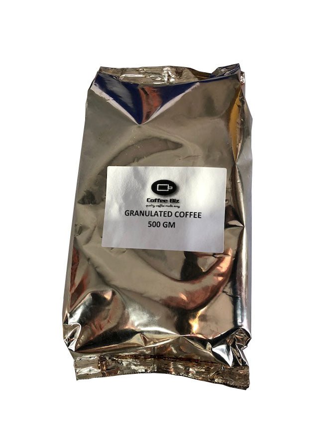"A 500g bag of granulated instant coffee powder, with aluminium foil packaging featuring the brand logo."