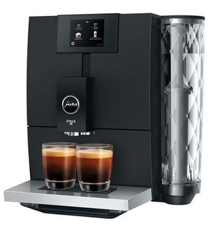 "Metropolitan Black Jura ENA 8 coffee machine, featuring a sleek and modern design with intuitive controls for brewing delicious espresso and other coffee beverages."